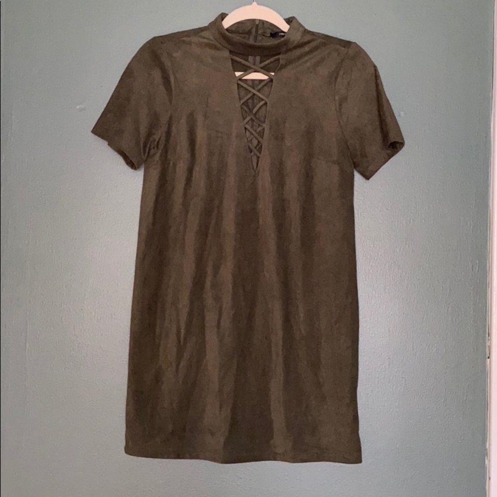 Velour high neck green dress